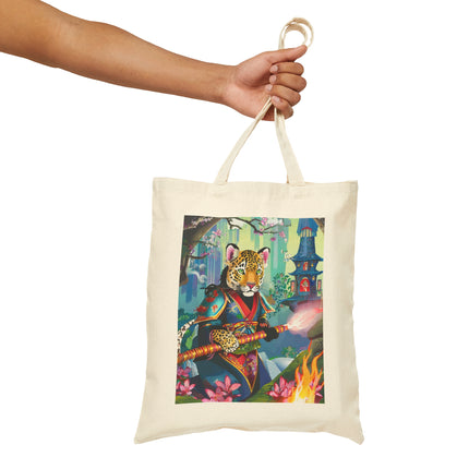 Cyberpunk Leopard Cotton Canvas Tote Bag