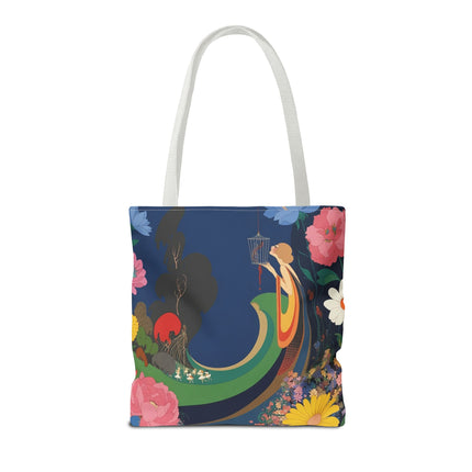 🌙🐦 The Lady Of The Moonlit Birdcage Tote Bag – Art Deco Floral Fantasy