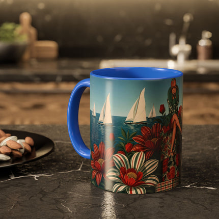 ⛵🌹 The Seaside Rose Traveler Colorful Mug – Art Deco Floral Elegance