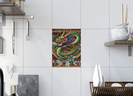 Tibetan Dragon Over Kabuki Duel Ceramic Tile