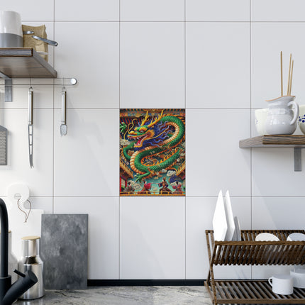 Tibetan Dragon Over Kabuki Duel Ceramic Tile