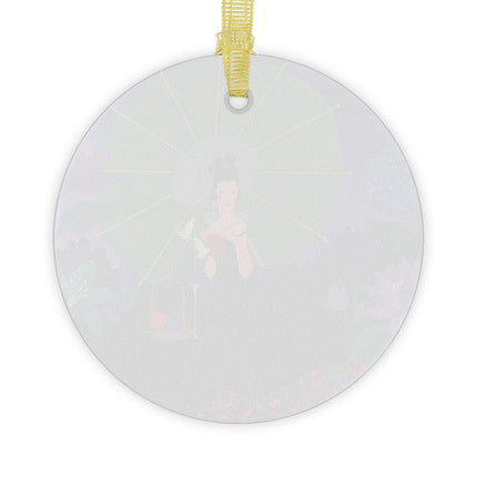 🧵🌙 The Lady Of The Moonlit Needlework Glass Ornament – Art Deco Crafting Elegance