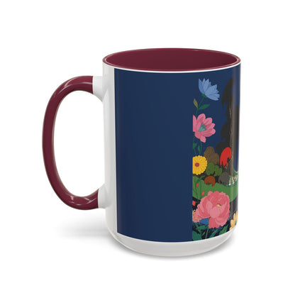 The Lady And The Crimson Moonbird Colorful Mugs – Art Deco Whimsical Garden Elegance