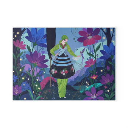 🌙🌸 The Lady Of The Firefly Garden Glass Cutting Board – Art Deco Midnight Floral Fantasy