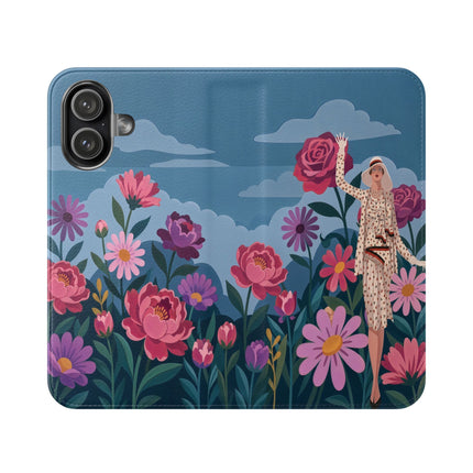 🌸☁️ The Lady Among The Giant Flowers Flip Case – Art Deco Floral Fantasy