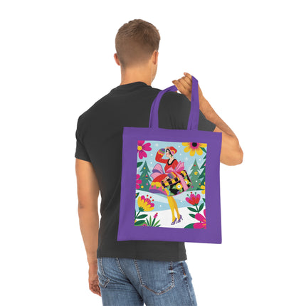 🎄🌺 Christmas In The Winter Garden Cotton Tote Bag – Art Deco Holiday Whimsy