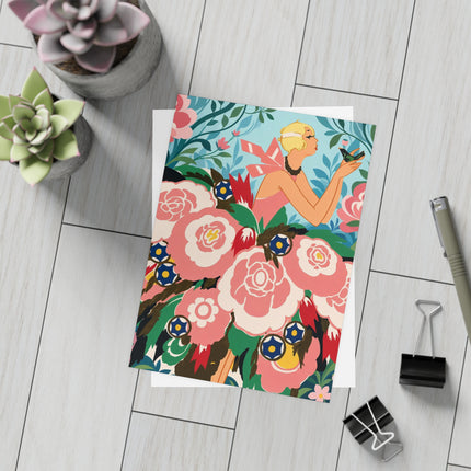 🌸🐦 The Girl Of The Little Birds Postcards With Envelopes – Art Deco Floral Whimsy