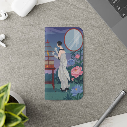 🐦🌸 The Lady And The Golden Bird Flip Case – Art Deco Floral Reverie