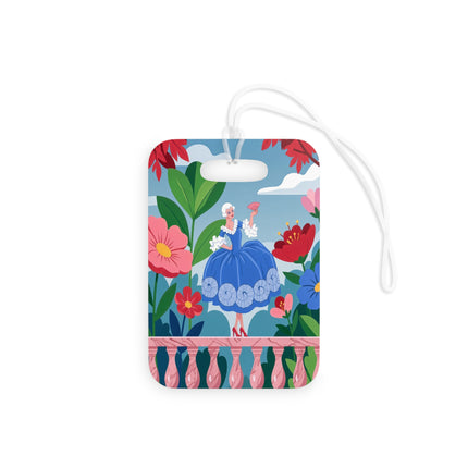 🌺🪭 The Lady Of The Grand Flower Terrace Luggage Tag – Art Deco Garden Elegance