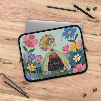 🌸🪞 The Lady Of The Flowered Parasol Laptop Sleeve – Art Deco Garden Fantasy