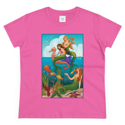 Three Mermaids with Strings of Pearls by Carlo Chiostri Women's Midweight Cotton Tee