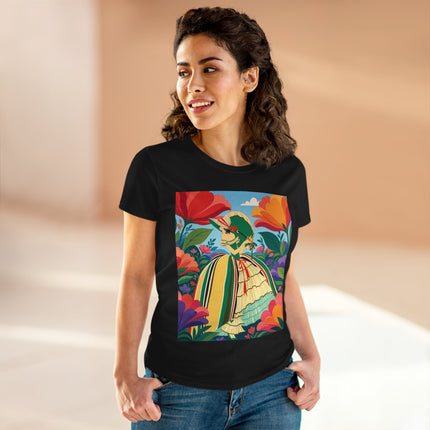 🌺🎀 The Girl In The Striped Garden Cotton Tee – Art Deco Floral Fashion
