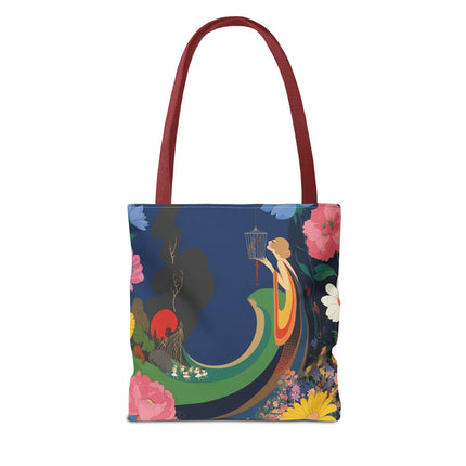 🌙🐦 The Lady Of The Moonlit Birdcage Tote Bag – Art Deco Floral Fantasy