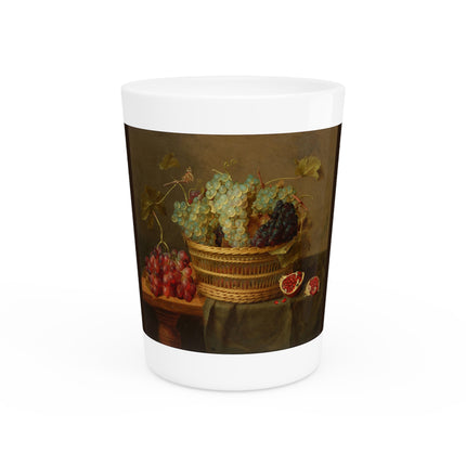 Basket of Grapes and a Pomegranate on a Table by Jacob van Hulsdonck Ceramic Shot Glass