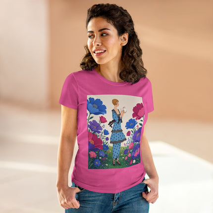 🐇🌺 The Little Rabbit Garden Cotton Tee – Art Deco Floral Whimsy