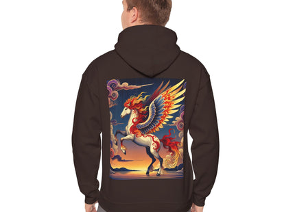 Flame-Winged Horse at Sunset – Heavy Blend™ Hooded Sweatshirt