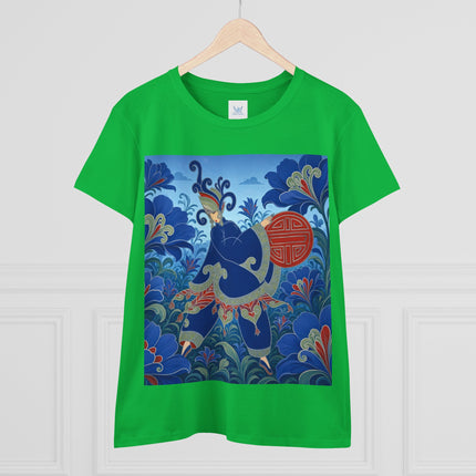 💙🌺 The Imperial Blue Garden Cotton Tee – Art Deco Oriental Elegance