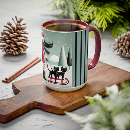 Red Sled & Curious Cats Colorful Mugs (11oz, 15oz)