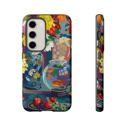 Floral Fishbowl Still Life Phone Case – Vibrant Harmony & Colorful Life