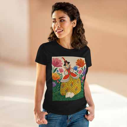 🐇🌼 The Enchanted Rabbit Garden Cotton Tee – Art Deco Floral Whimsy