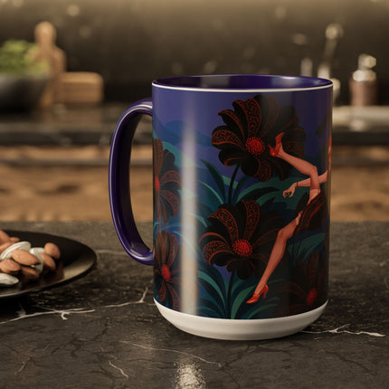 🖤🌺 The Midnight Floral Acrobat Colorful Mug – Art Deco Fashion Whimsy