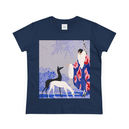 🦌🌸 The Lady Of The Graceful Deer Cotton Tee – Art Deco Garden Elegance