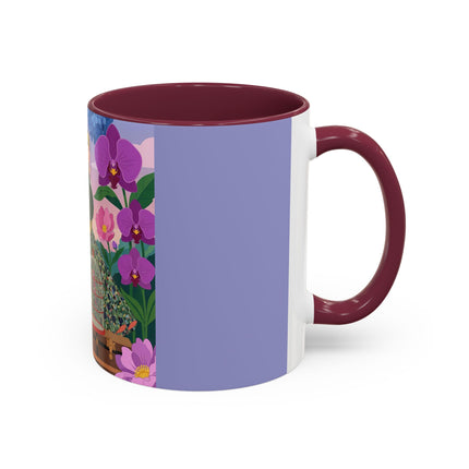 The Lady And The Crimson Birdcage Colorful Mugs – Art Deco Tropical Garden Elegance