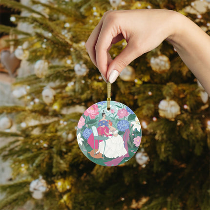 🌸🪞 The Ladies Of The Blossoming Vanity Glass Ornament – Art Deco Floral Elegance