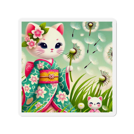 Geisha Kitten and the Dandelion Wish Die-Cut Magnets (5 Sizes)
