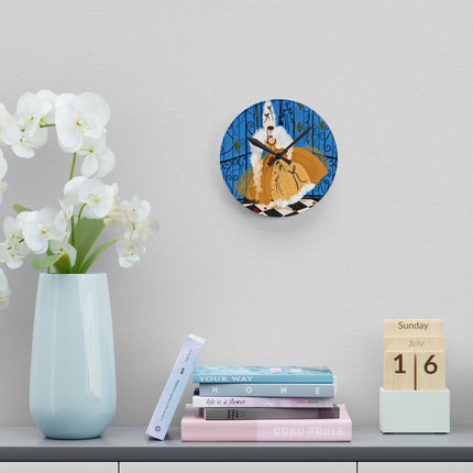 🎭🌹 The Lady Of The Golden Masquerade Acrylic Wall Clock – Art Deco Fashion Elegance