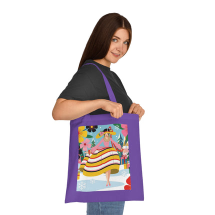 🎄🌸 The Christmas Blossom Belle Cotton Tote Bag – Art Deco Holiday Whimsy