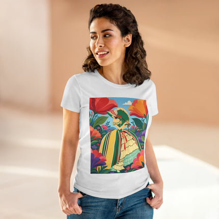 🌺🎀 The Girl In The Striped Garden Cotton Tee – Art Deco Floral Fashion