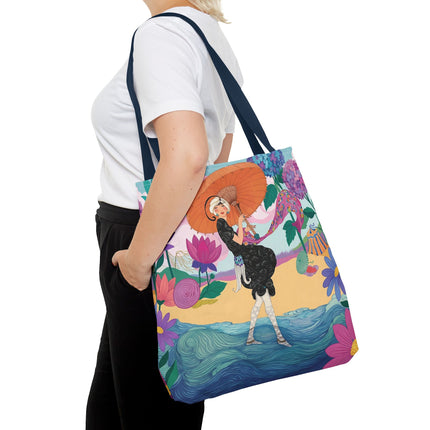 ☂️🌺 The Lady Of The Seaside Parasol Tote Bag – Art Deco Floral Fashion