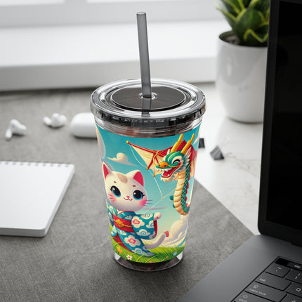 Geisha Kitten and the Dragon Kite Sunsplash Tumbler with Straw, 16oz
