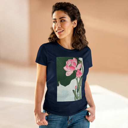 Blooming Lotus Flowers by Ohara Koson Women's Midweight Cotton Tee