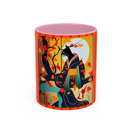 Black Cat in Kimono Colorful Mugs, 11oz