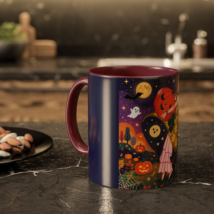 🎃🐈‍⬛ The Pumpkin Moon Embrace Colorful Mug – Whimsical Halloween Charm