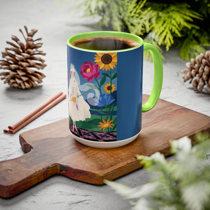 The Lady Of The Golden Parasol Colorful Mugs – Art Deco Botanical Elegance