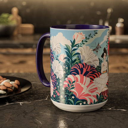 🌸🦋 The Enchanted Pink Blossom Retreat Colorful Mug – Art Deco Floral Whimsy