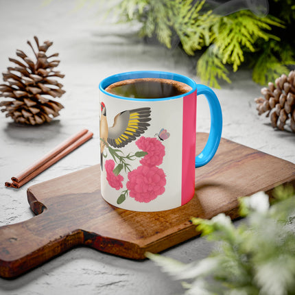 Goldfinch & Pink Flowers Colorful Mugs – Vibrant Spring & Bold Beauty