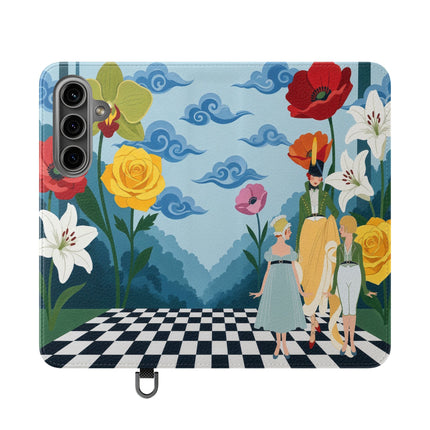 🌺♟️ The Ladies Of The Checkerboard Garden Flip Case – Art Deco Floral Fantasy