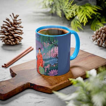 The Lady Of The Cherry Blossoms Colorful Mugs – Art Deco Spring Elegance