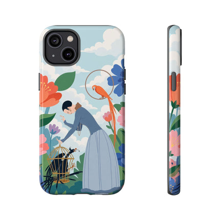 🦜🌺 The Lady Of The Garden Aviary Phone Case – Art Deco Floral Whimsy