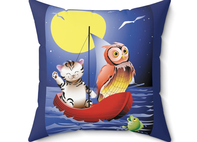 Embarking on a Moonlit Journey Spun Polyester Square Pillow