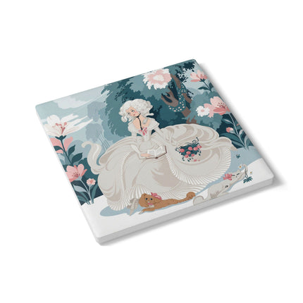 📖🌹 The Lady Of The Garden Storybook Ceramic Coaster – Art Deco Floral Elegance