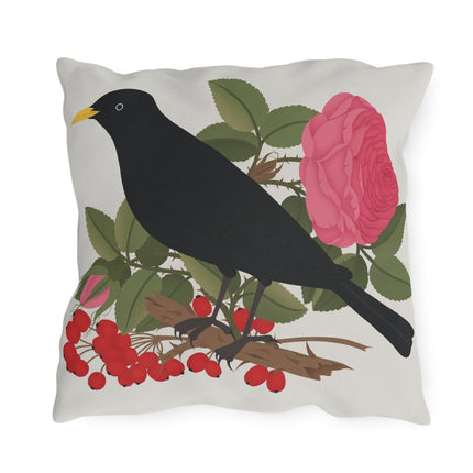 Blackbird & Rose Outdoor Pillows – Timeless Elegance & Nature's Harmony