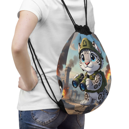 The Snow Leopard Lookout Drawstring Bag – Adventure, Curiosity & Fearless Style