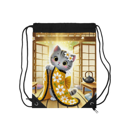 Playful Kitten in the Tea Room Drawstring Bag