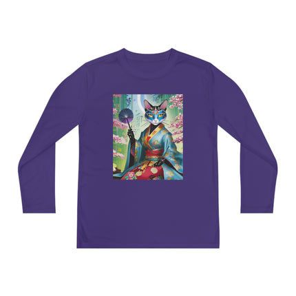 Cyberpunk Geisha Youth Long Sleeve Competitor Tee – Neon Elegance & Futuristic Fantasy