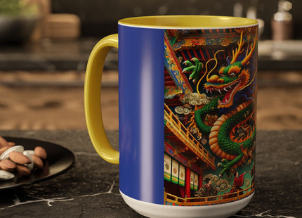 Tibetan Dragon Over Kabuki Duel Colorful Mugs (11oz, 15oz)
